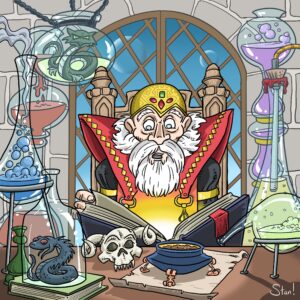 A cartoon homage to the original Jeff Easley painted cover for Unearthed Arcana.