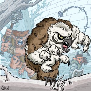 A cartoon homage to Steve Prescott's cover painting for the D&D Essentials Monster Vault.